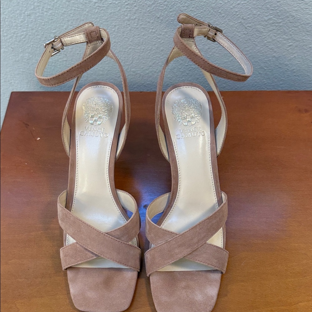 Vince Camuto Beige Suede Strappy Heels
